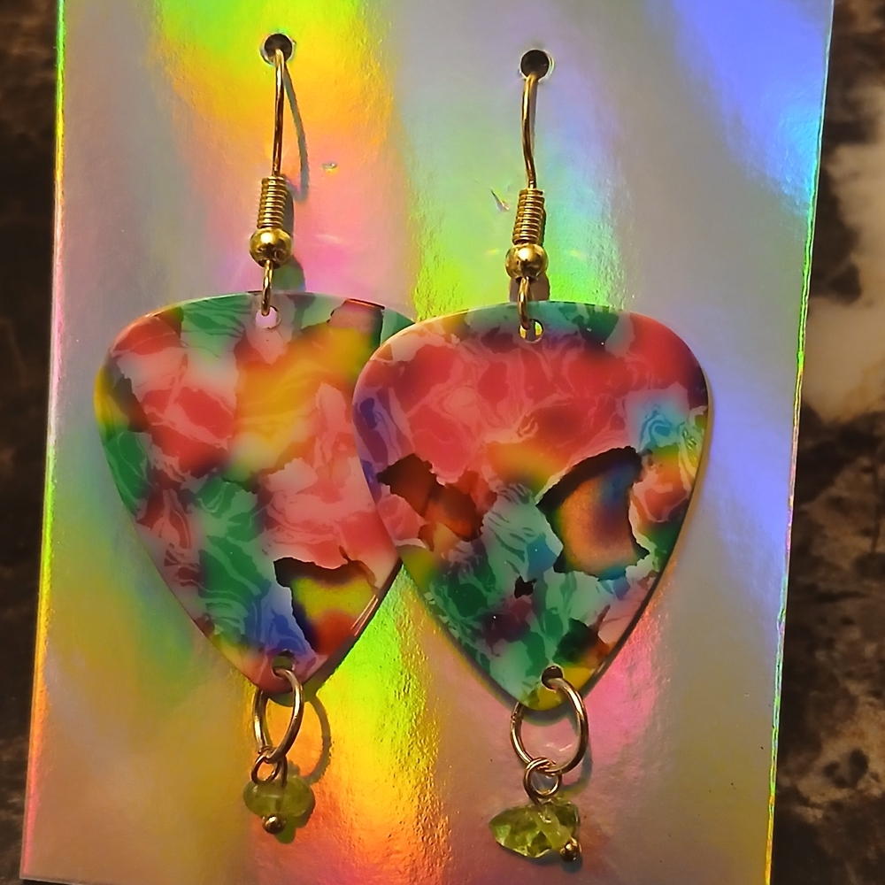 Colorful Abstract Guitar Pick Dangle Earrings